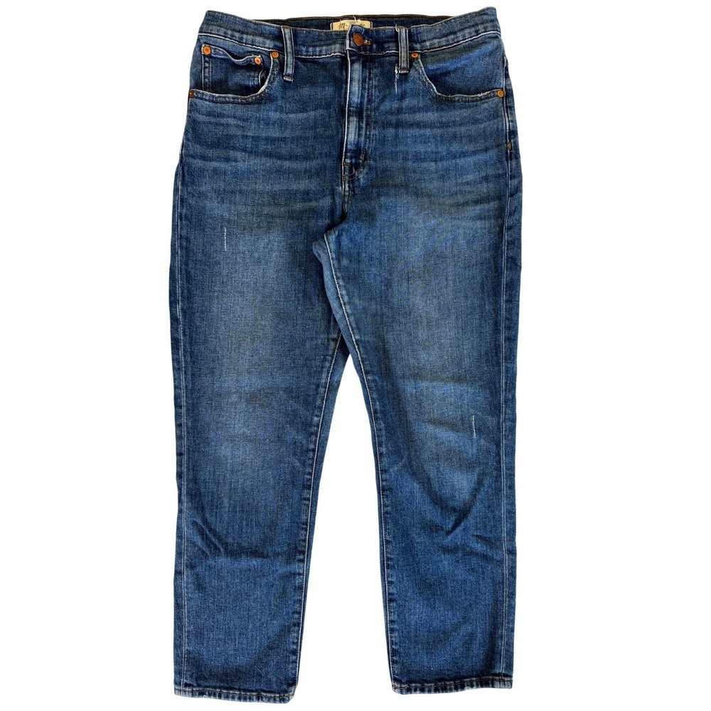 Madewell High Rise Slim Crop Boyjean Jeans Womens 30 Distressed Stretch Denim - Picture 2 of 10